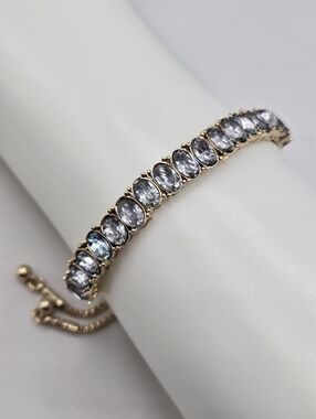 Swarovski Crystal Elements Gold Slide Bracelet Light Aquamarine Blue Gray Grey